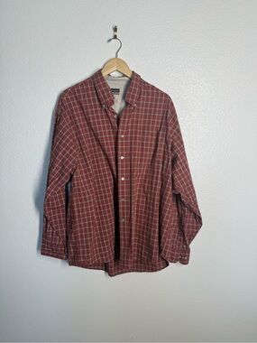 Haggar Red Plaid Long-Sleeve Button-Down Shirt